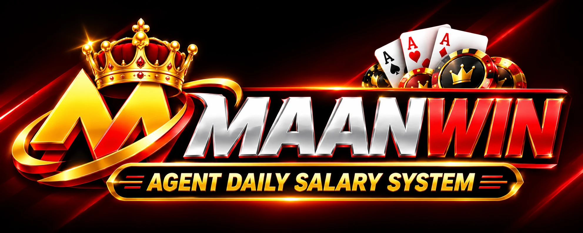 Maanwin Game gift-code guide illustration: red and gold MAANWIN crown and playing cards with Agent Daily Salary System text